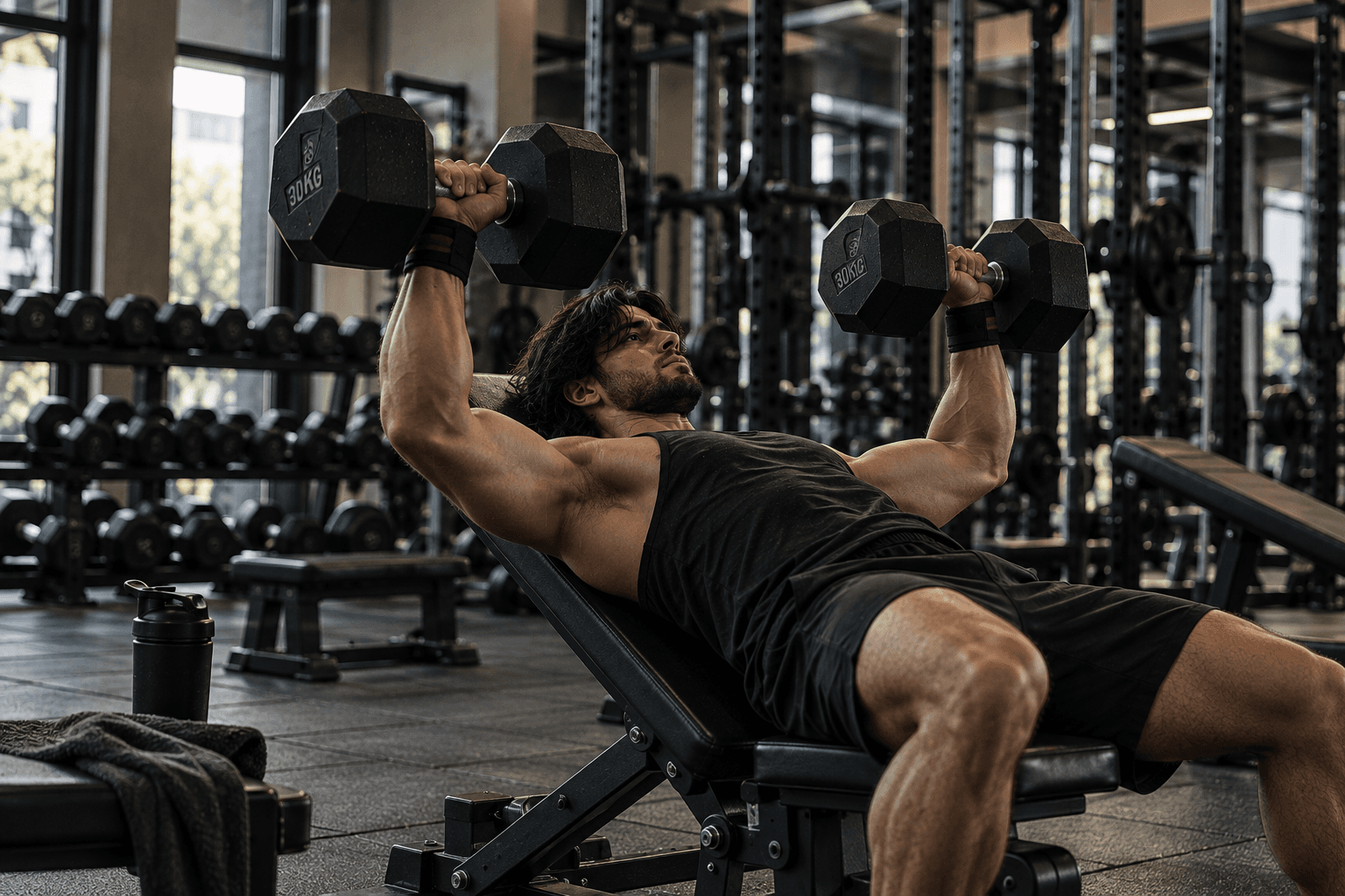 Incline Dumbbell Press being performed